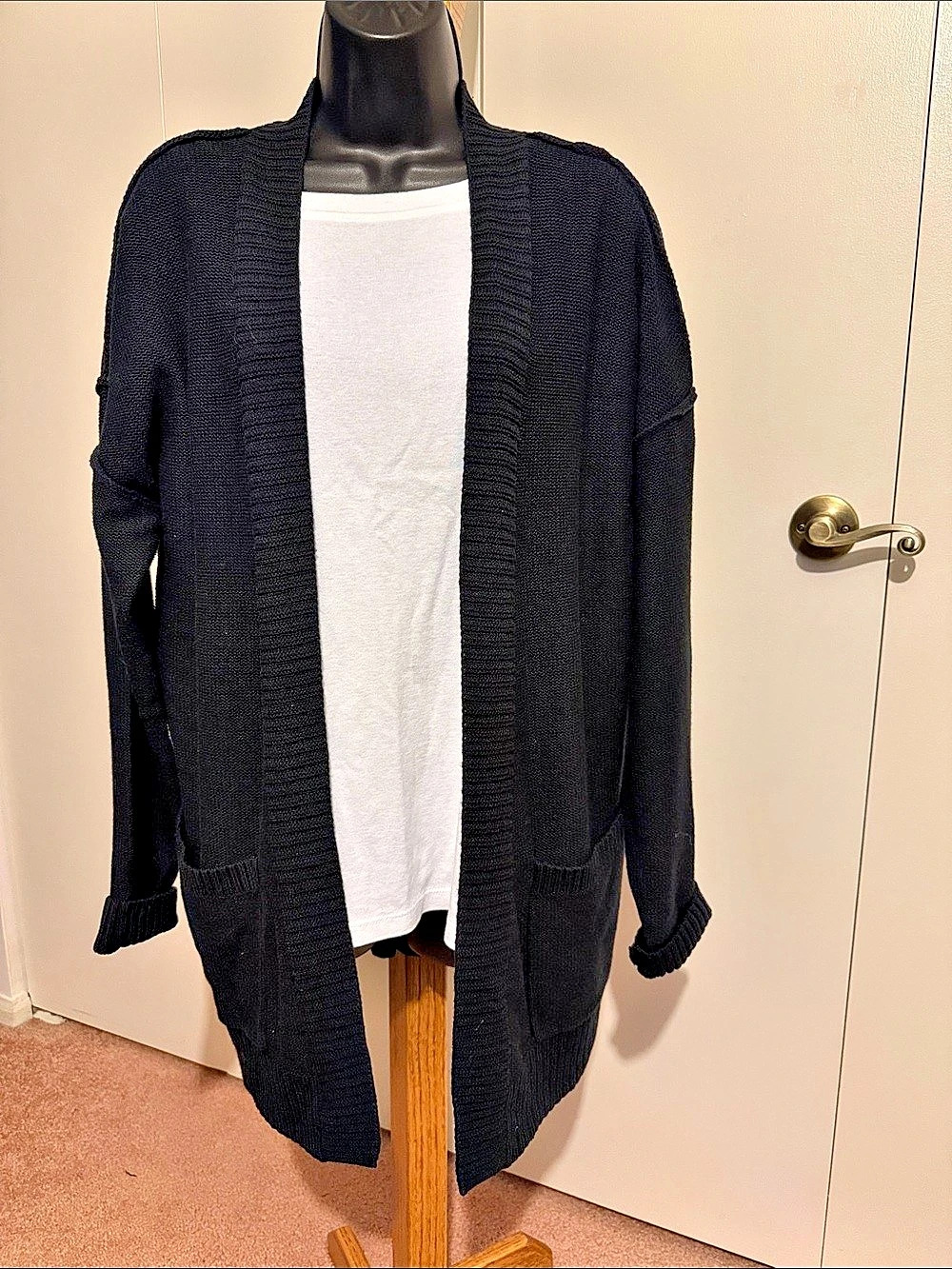 Sonoma Goods For Life Open Front Pocket Cardigan Black Size Large